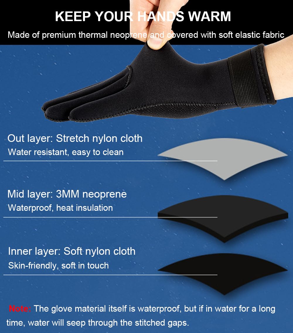 Guantes de neopreno de 3 mm, guantes de buceo, guantes de neopreno, guantes de pesca, guantes de surf con correa de muñeca ajustable, guantes a prueba de agua, guantes de piscina, guantes de natación,