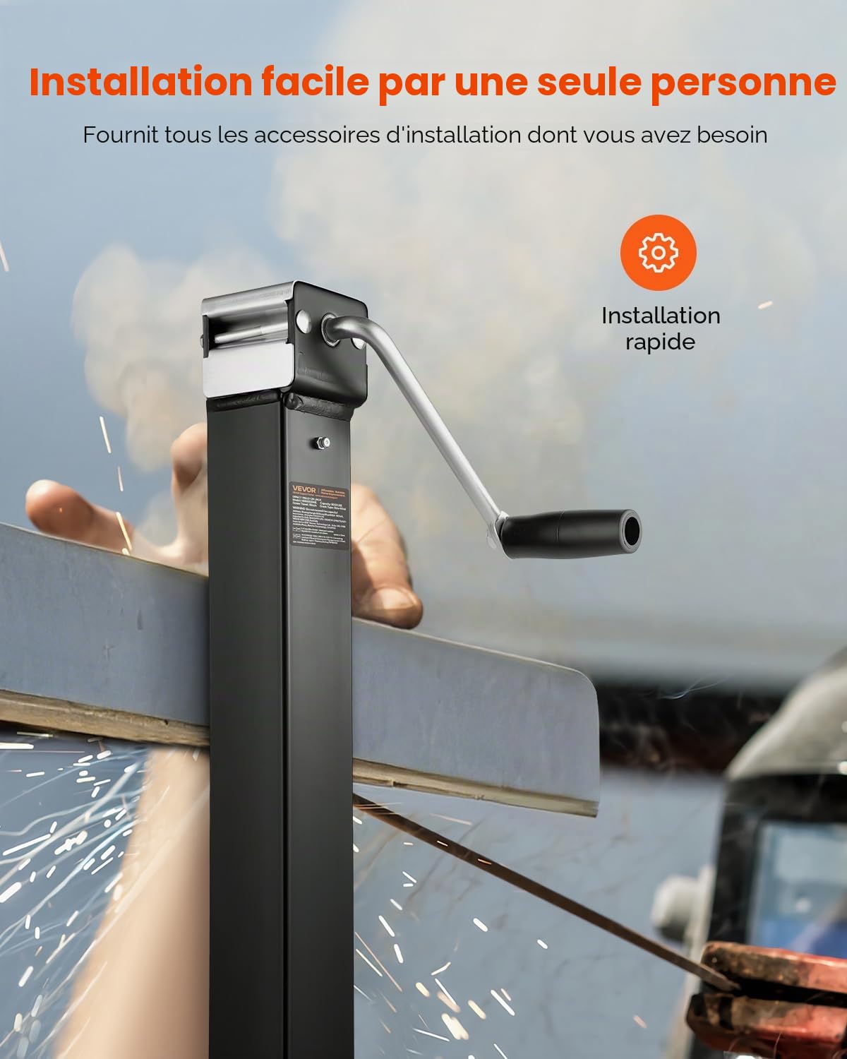 VEVOR Cric de Remorque à Souder - Capacité de Charge 3629 kg Avec Manivelle pour Soulever Camping-Car, Remorque à Chevaux, Utilitaire et Yacht