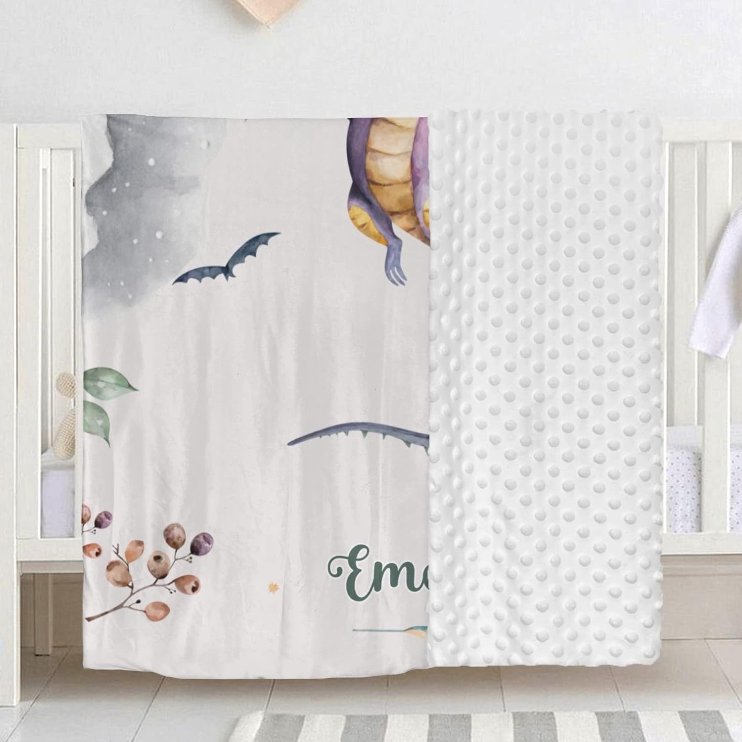 Cool Flying Dragon Personalized Baby Blanket for Boys Girls,Custom Soft Minky Blanket Layer Dotted Newborn Naps 50X60 in