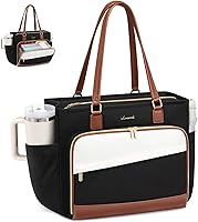 LOVEVOOK Teacher Tote Bag for Women: 15.6" Laptop Sleeve, Large Cup Holder, Accordion Organizer, Work Bag
