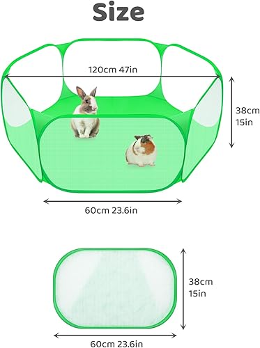 Miniatura 5 de Amakunft C&C - Corral para animales pequeños, corral para mascotas transparente y transpirable, valla abierta para ejercicio al aire libre / Verde