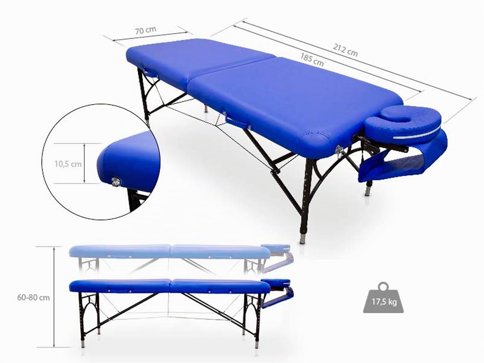 QUIRUMED Camilla de Masaje Plegable de Aluminio Easy Force, Color Verde, Mesa de Masaje, Polipiel, Relleno Alta Densidad, Regulable en Altura, Ligera, hasta 210 kg