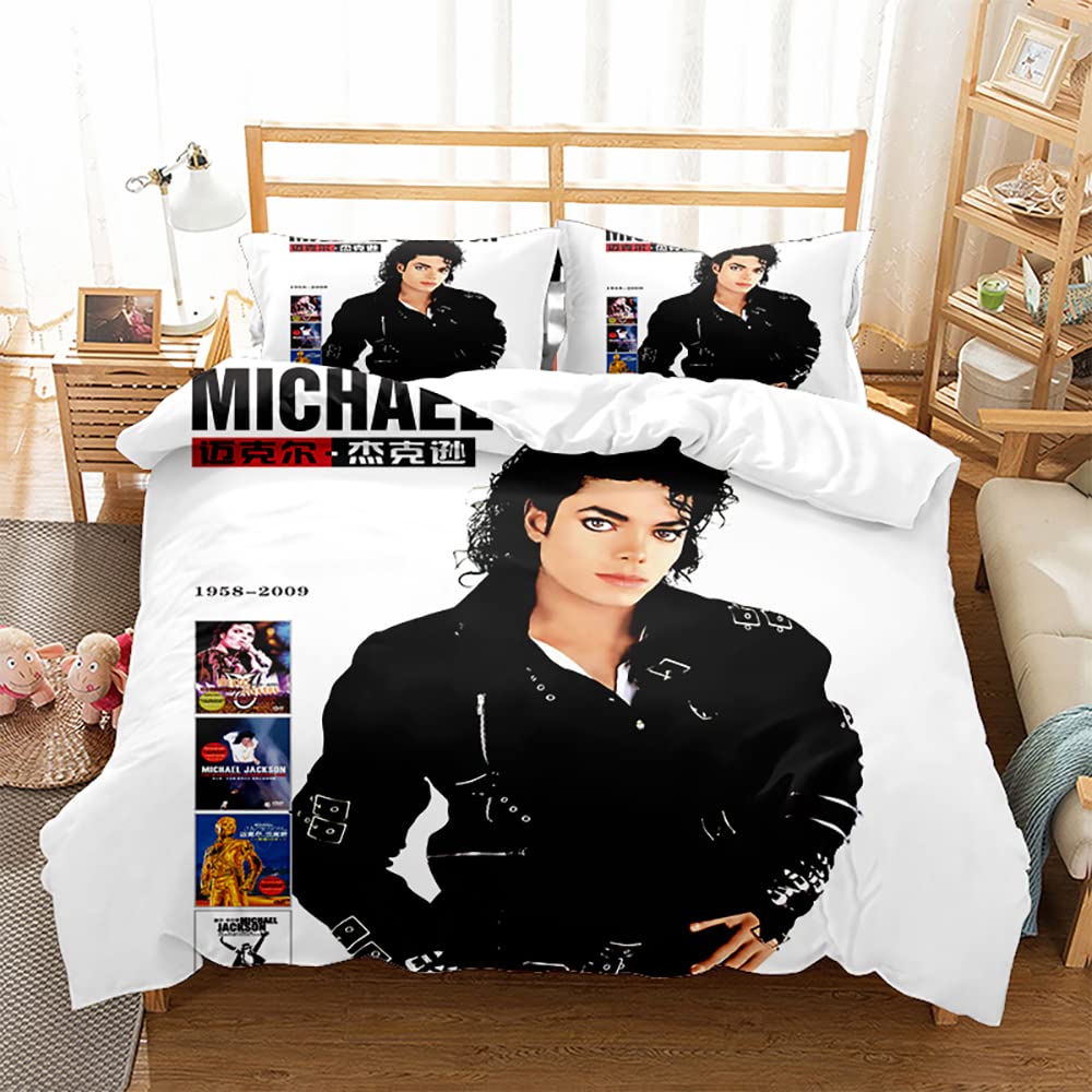 Ste-X Duvet Cover Set 3Pcs Michael Jackson Bedding Set Soft Microfiber Easy Care Quilt Cover With 2 Pillow Cases for Teens Girls Kids Reversible (200x200cm(Double),MJ 04)