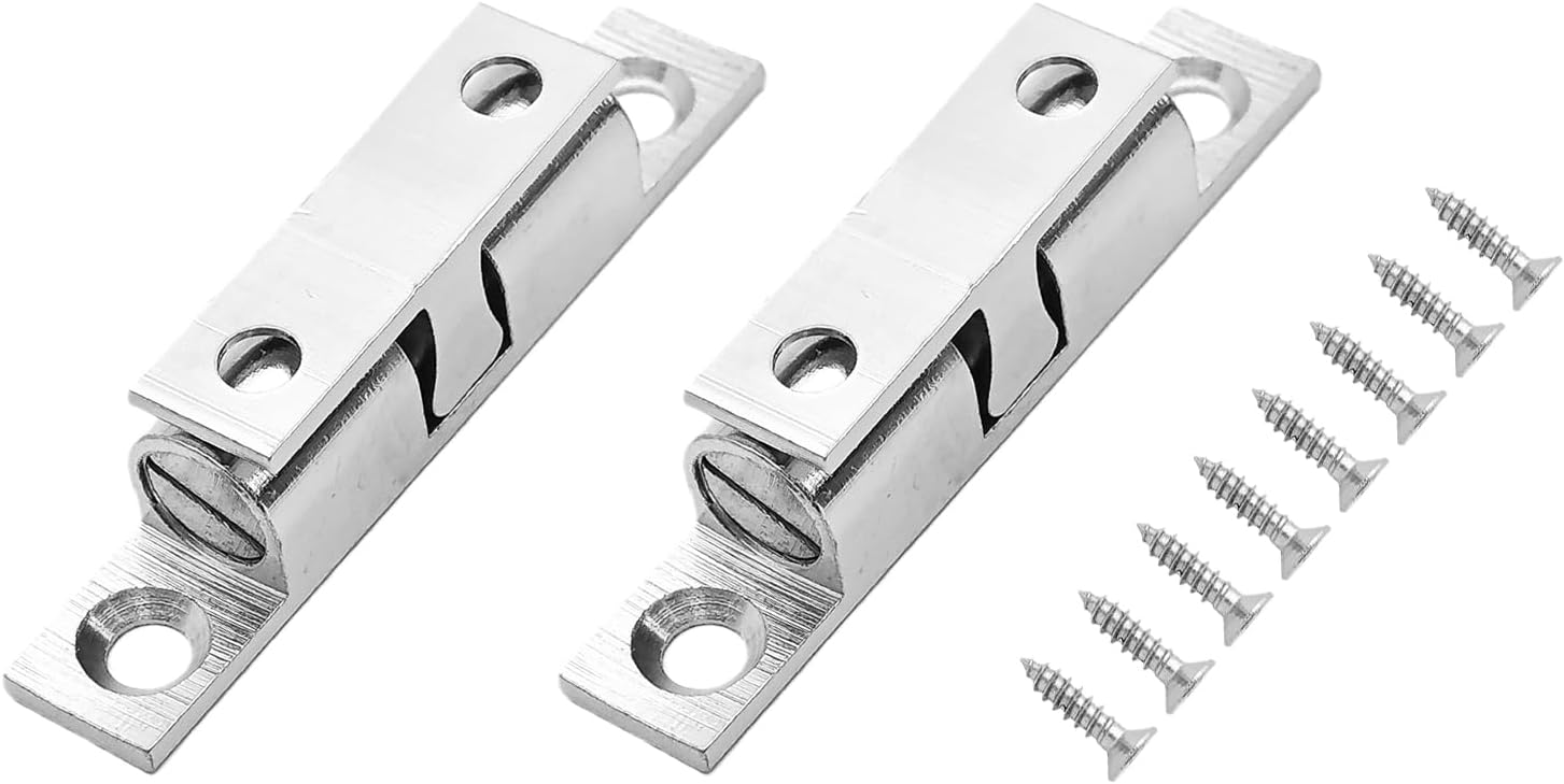 2PCS 60mm/2.36” Double Ball Tension Roller Catch Latch, Solid Brass Adjustable Dual Ball Roller Catch Latches Cabinet Door Hardware Fitting with Screws for Closet Furniture, Nickel Plating