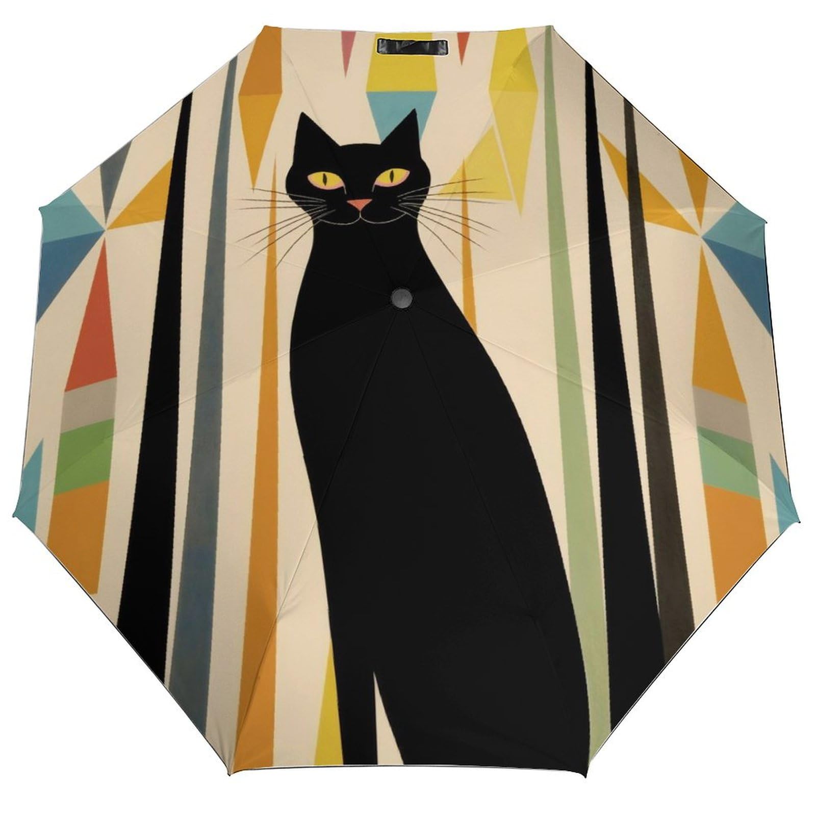 Mid-Century Modern Art Cat_81939532 Print 3 Fold Auto Umbrella Waterproof and Wind-Resistant, Ideal Gift for Travel and Outdoor Activities