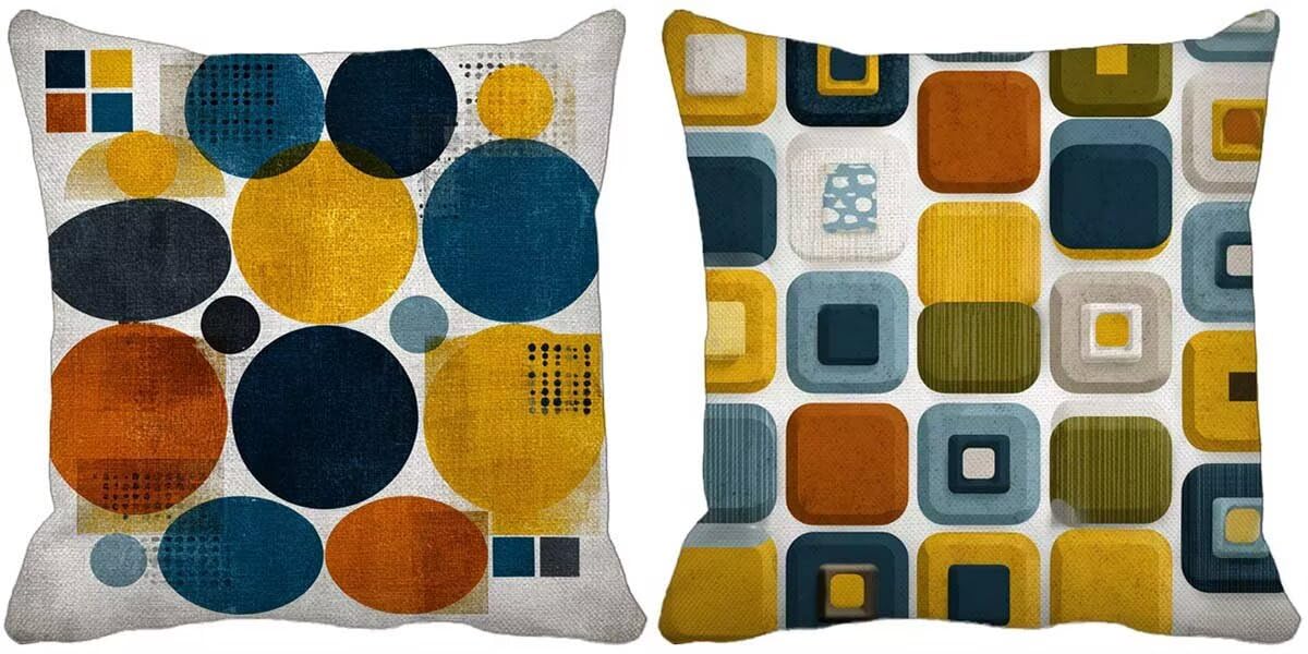 Kissenbezug 65x65 Orange Farbe 2er Set Outdoor Kissen Wasserfest Soft Sofakissen Geometrie Zierkissenbezüge für Frühlingsdeko Sommer Outdoor Terrasse Garten Bank Wohnzimmer Sofa Zimmer Deko -6815s