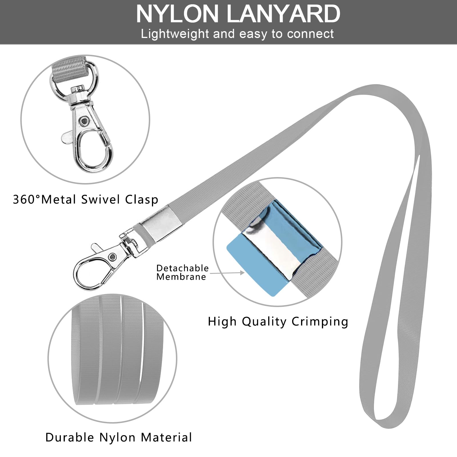 XHDA Grey 50PCS Lanyards for Neck with 50PCS Card Holder, Lanyard with Clear Plastic Card Holder for ID Card and Staff - Image 4