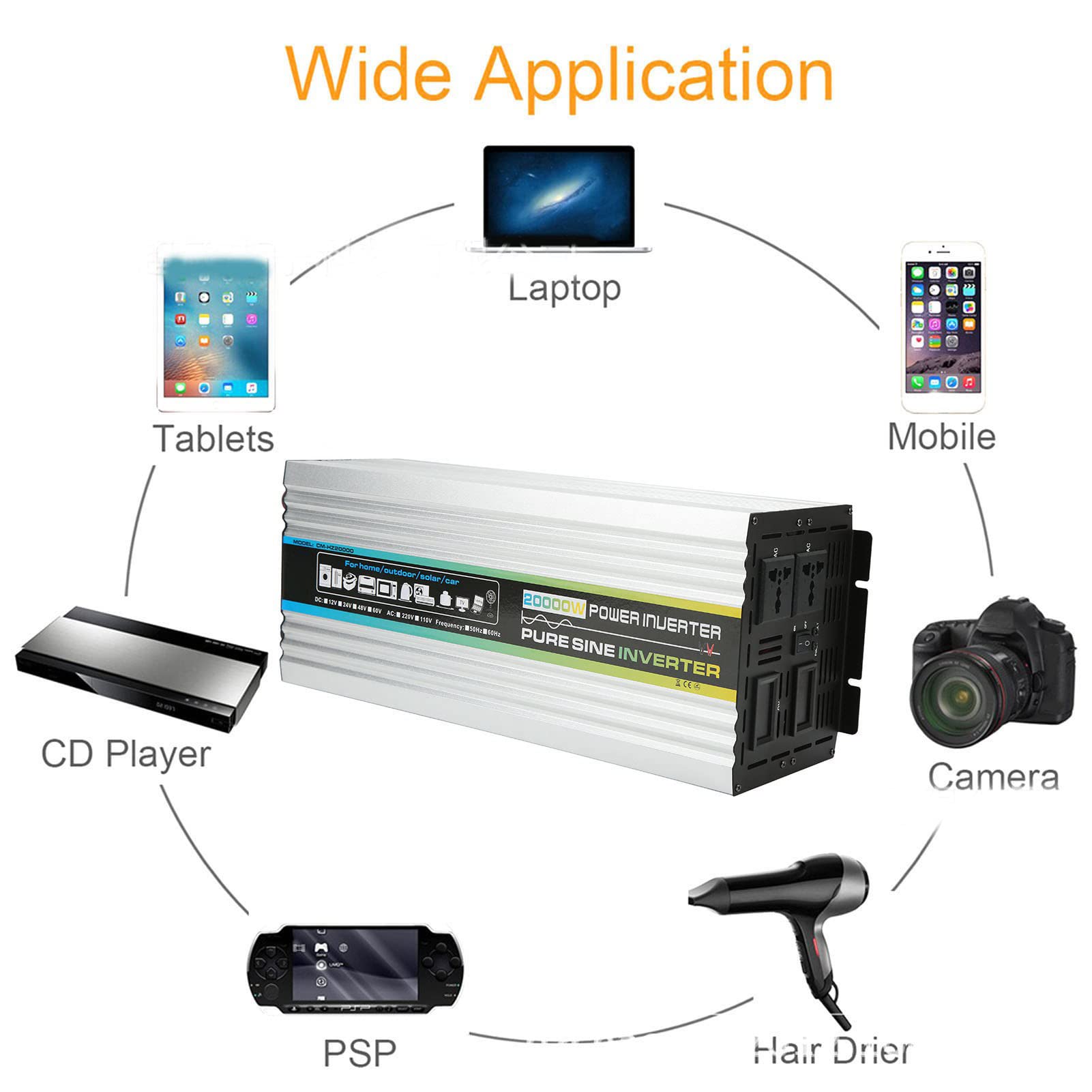 Changor Inverter a Onda Sinusoidale Pura da 4000 W con Controllo Intelligente della Temperatura per, Barche e Applicazioni Solari Lega di Alluminio 17,2x7,1x5,3 Pollici (DC48V)