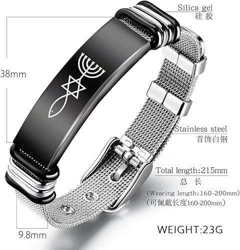 Miniatura 2 de ForeverWill Pulsera de amuleto mesiánico del judaísmo de la estrella de David para israelí de acero inoxidable Magen David Menorah Christ Ichthys