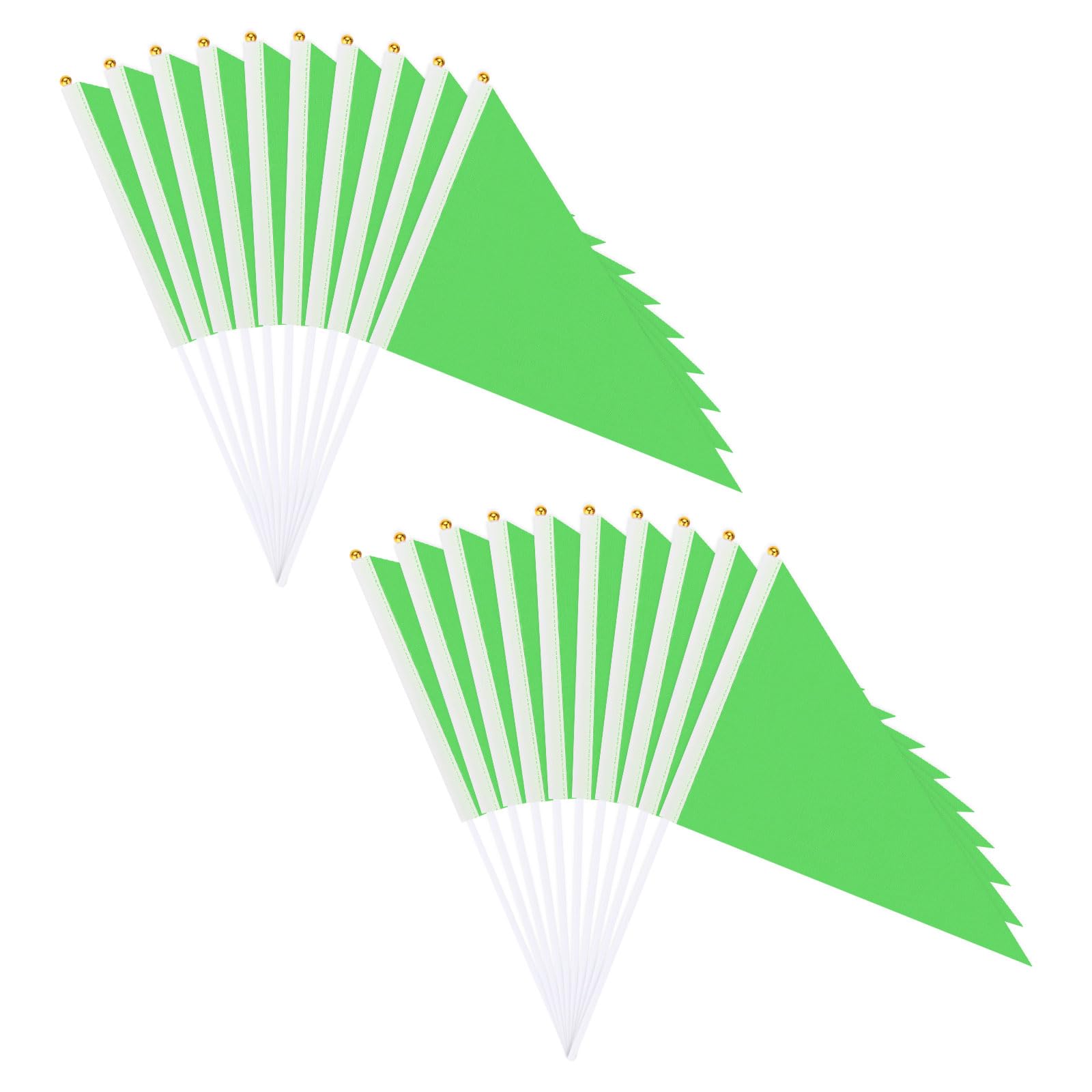 M METERXITY 20-Pack Solid Color Blank Hand Held Plain Flags, 8x12 Inch Polyester Triangle Mini Sublimation Flag on Plastic Stick for Party Decorations/DIY Graffiti/Garden [Green]