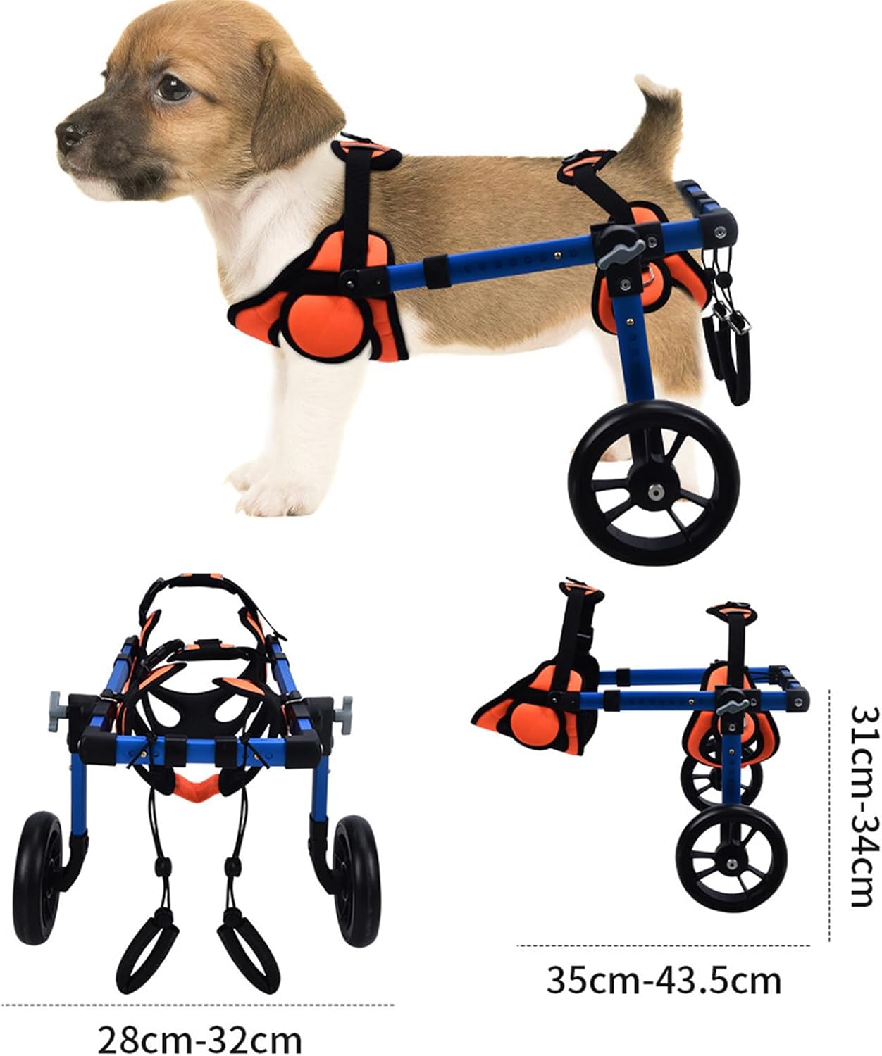 調節可能な犬用車椅子（後ろ足用） - 高齢、怪我、または衰弱した犬や猫のための2輪ペット移動補助具 - リハビリに最適（色：青）