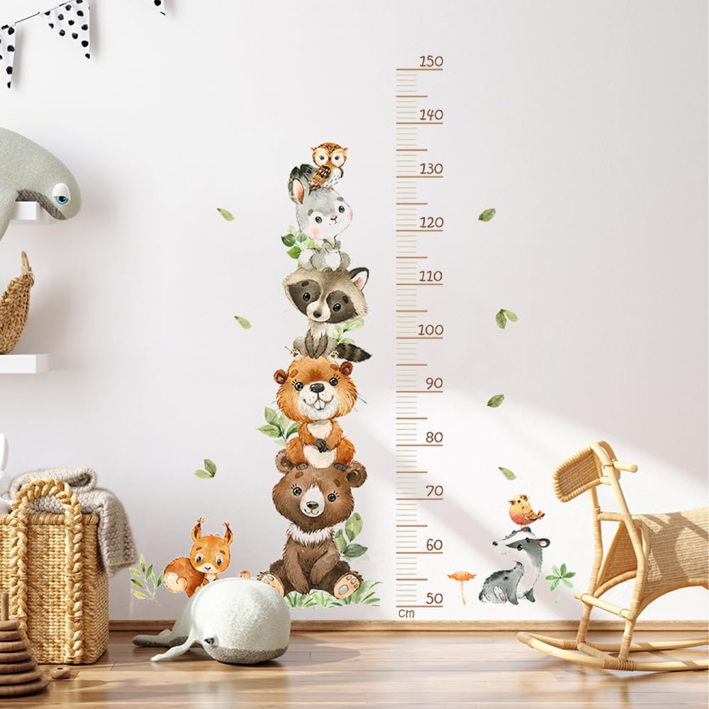 Toise Murale Enfant 50-150 cm - Tableau de Hauteur Animaux de la Forêt - Stickers Muraux pour Crèche