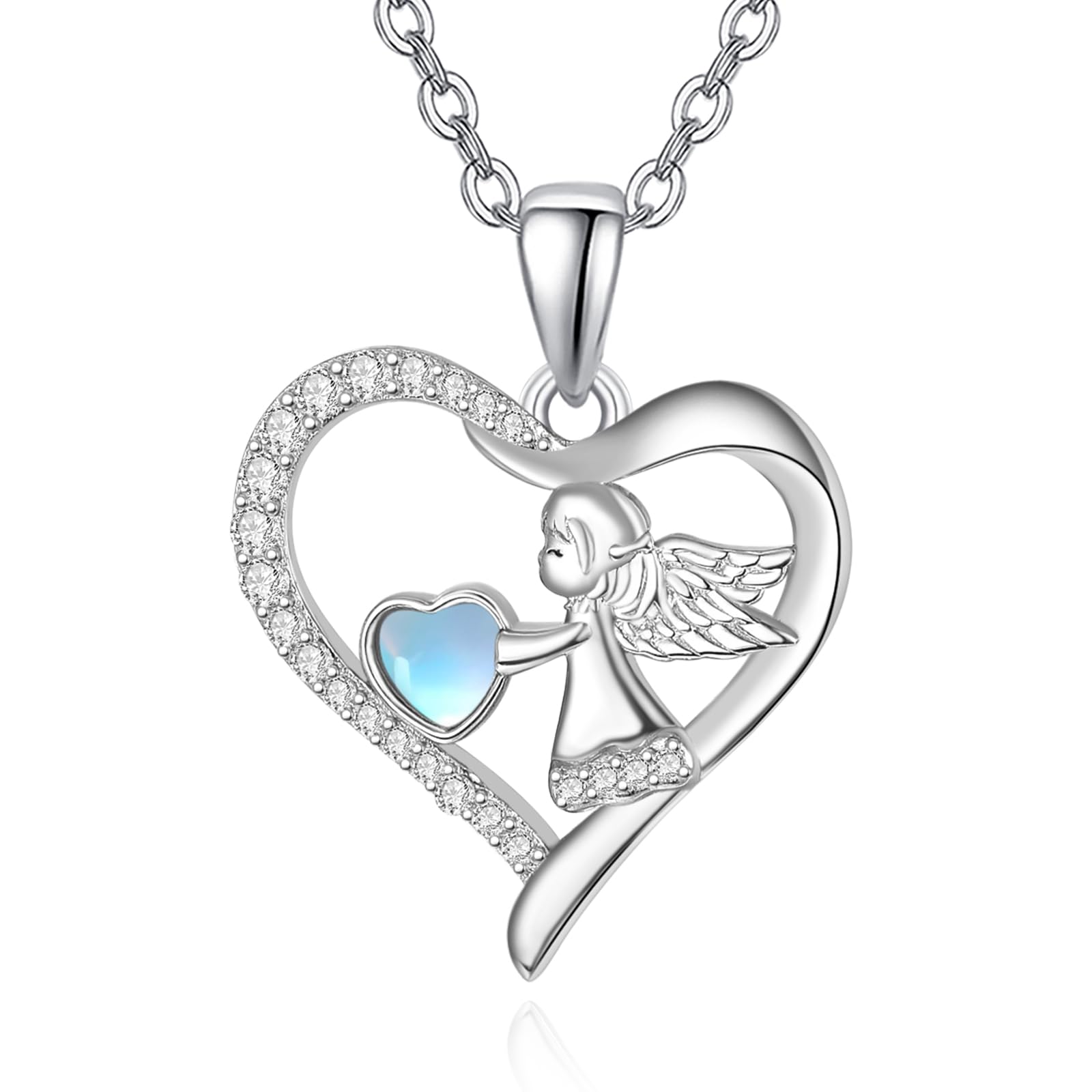 TANGPOET Schutzengel Kette 925 Sterling Silber Engelsflügel Halskette Herz Anhänger Schmuck Geschenke für Frauen Mädchen mit Geschenkbox