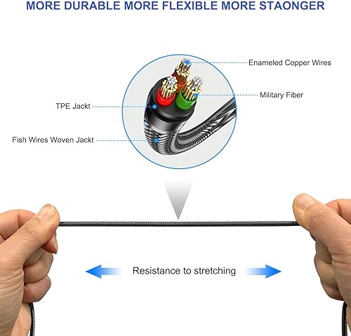 Miniatura 6 de Cable auxiliar, cable auxiliar TRS macho a macho de 0.138 in para iPhone, 1M-1 paquete, cable de audio trenzado de alambre de pescado, conector