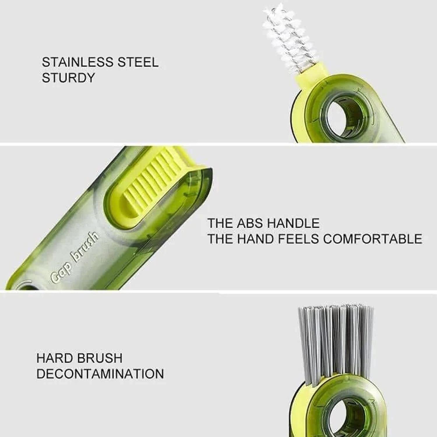 Density Collection 3 in 1 Multi Functional Cleaning Brush,Bottle Washing Tool Set,Cleaner for Bottle Cup Cover Crevice, Feeding Nozzle, Kitchen Cleaning Tools (1 Pcs, Green) 3