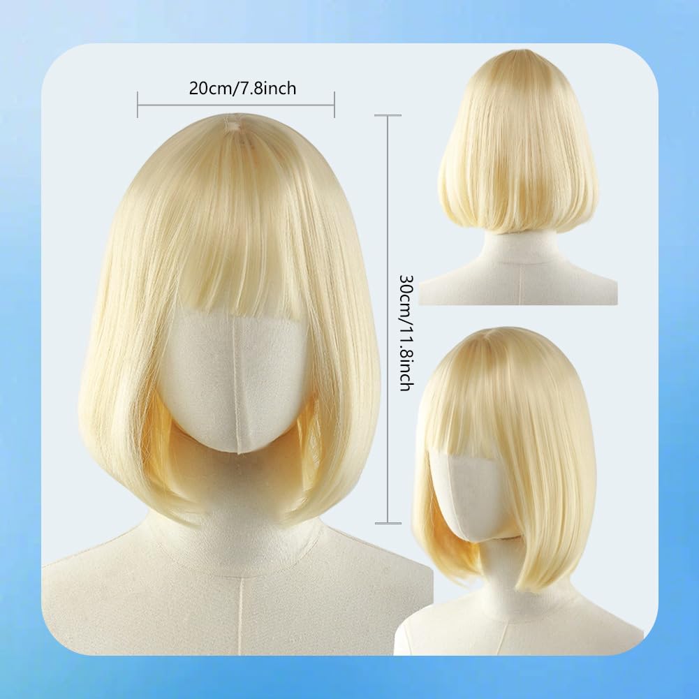 SWZY Short Bob Wigs For Women,4pcs Blonde Bob Wig With Sunglass And Wig Cap,Fancy Dress Synthetic Straight Bangs Wigs For Women Natural Looking For Daily Use - Image 3