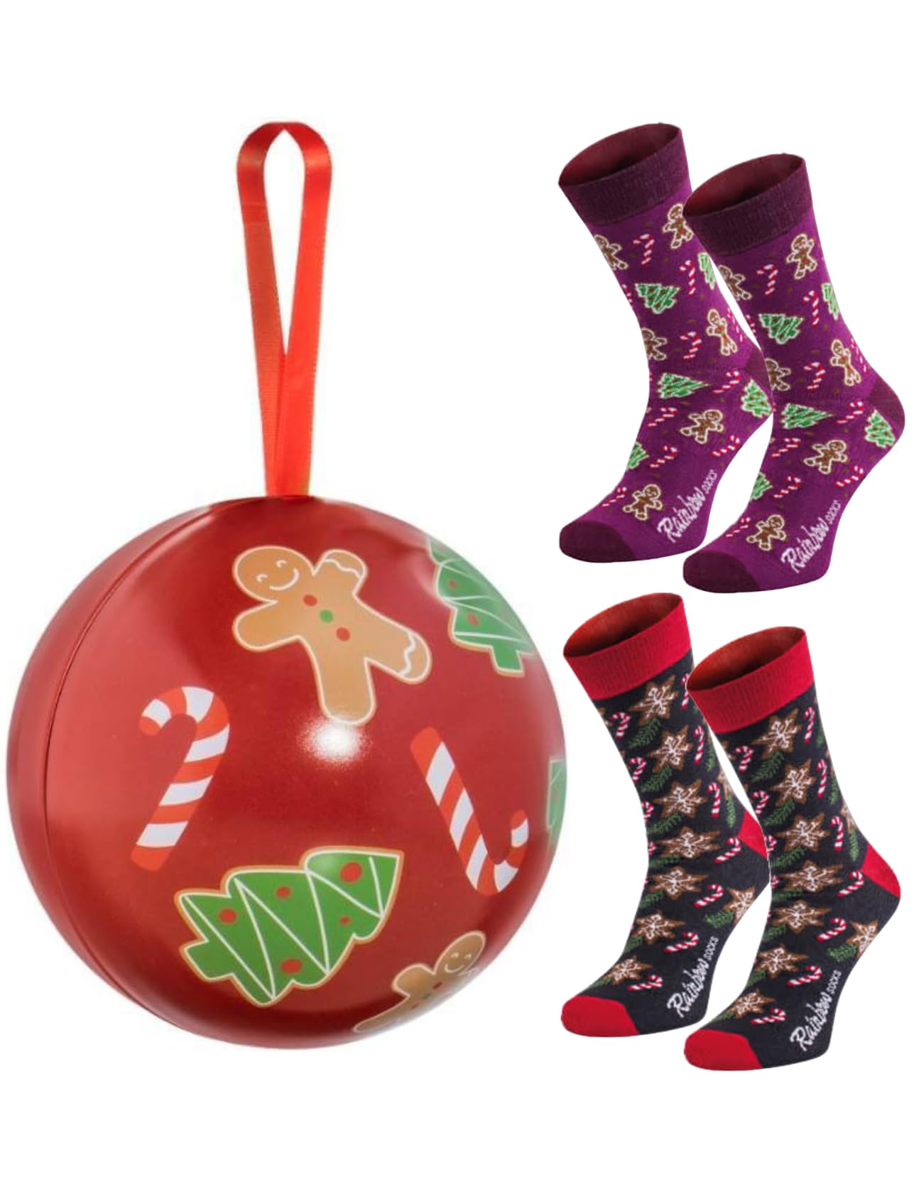 Rainbow Socks – Calzini di Natale in una palla di Natale per lui e per lei - 2 Paia
