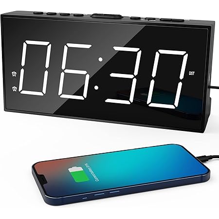 Alarm Clock for Bedroom, Dual Alarm Clock with USB Charger, 7.5" Dimmable Digital Clock Large Display, Bedside Clock with Battery Backup,Snooze,4 Level Volume Alarm Clock for Heavy Sleeper Adults Kids