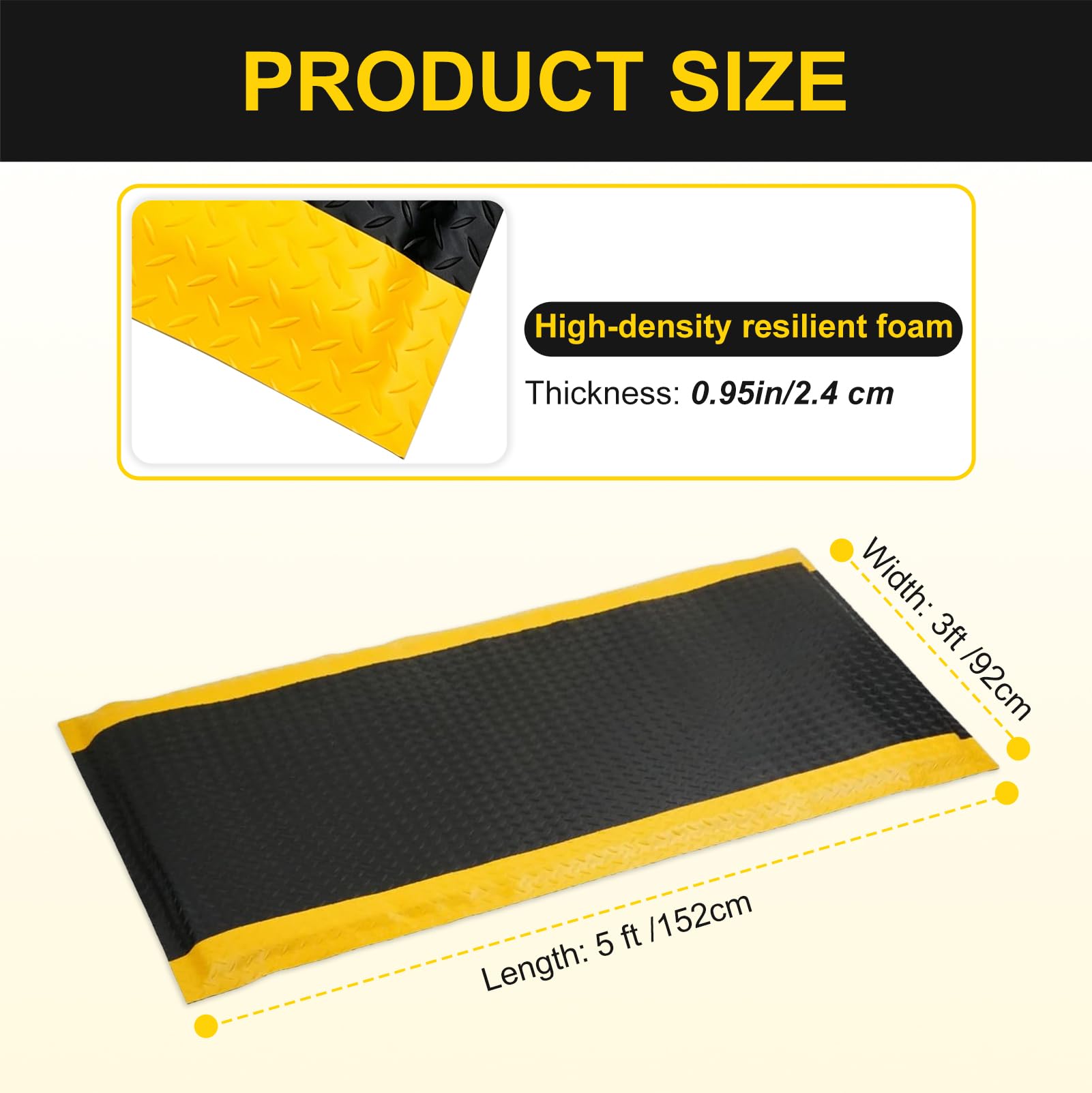 Tapis anti-fatigue - 90 x 150 cm - 24 mm d'épaisseur - Tapis de travail industriel avec surface en PVC antidérapante et base en caoutchouc - Tapis ergonomique pour atelier, garage