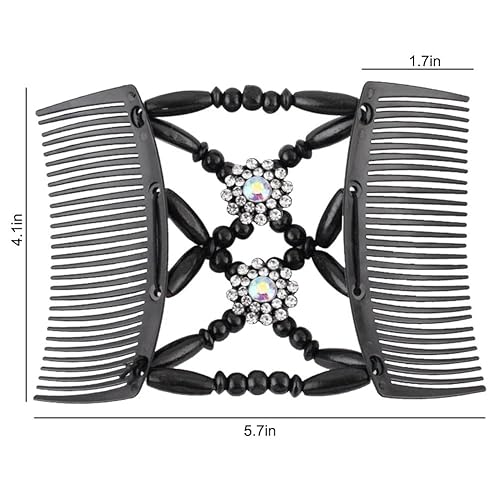 Miniatura 2 de 4 peines mágicos para el cabello, peines elásticos con cuentas de doble cara, clips para hacer moños para mujeres y niñas, accesorios de peinado