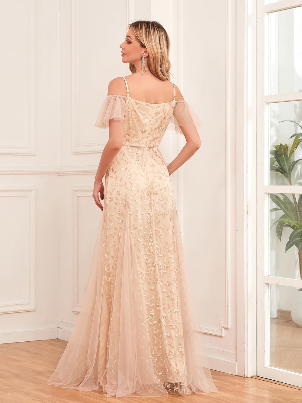 Women’s Long Formal Evening Gowns Off Shoulder Sequin Tulle Dress Prom Gown Bridesmaid Wedding Guest Dresses - Image 3