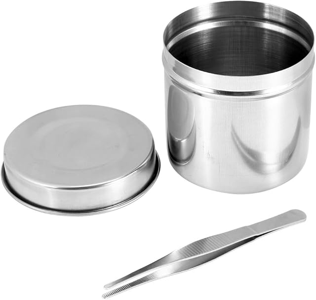 YEmirth 3 Sizes Stainless Steel Disinfection Jar Tank Sterilization Container Alcohol Box with Tweezers(10cm)