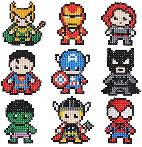 Rertcioph Diamond Painting Stickers Kits for Kids,DIY 5D Hero Diamond Art Mosaic Stickers by Numbers Kits - 9 Pieces