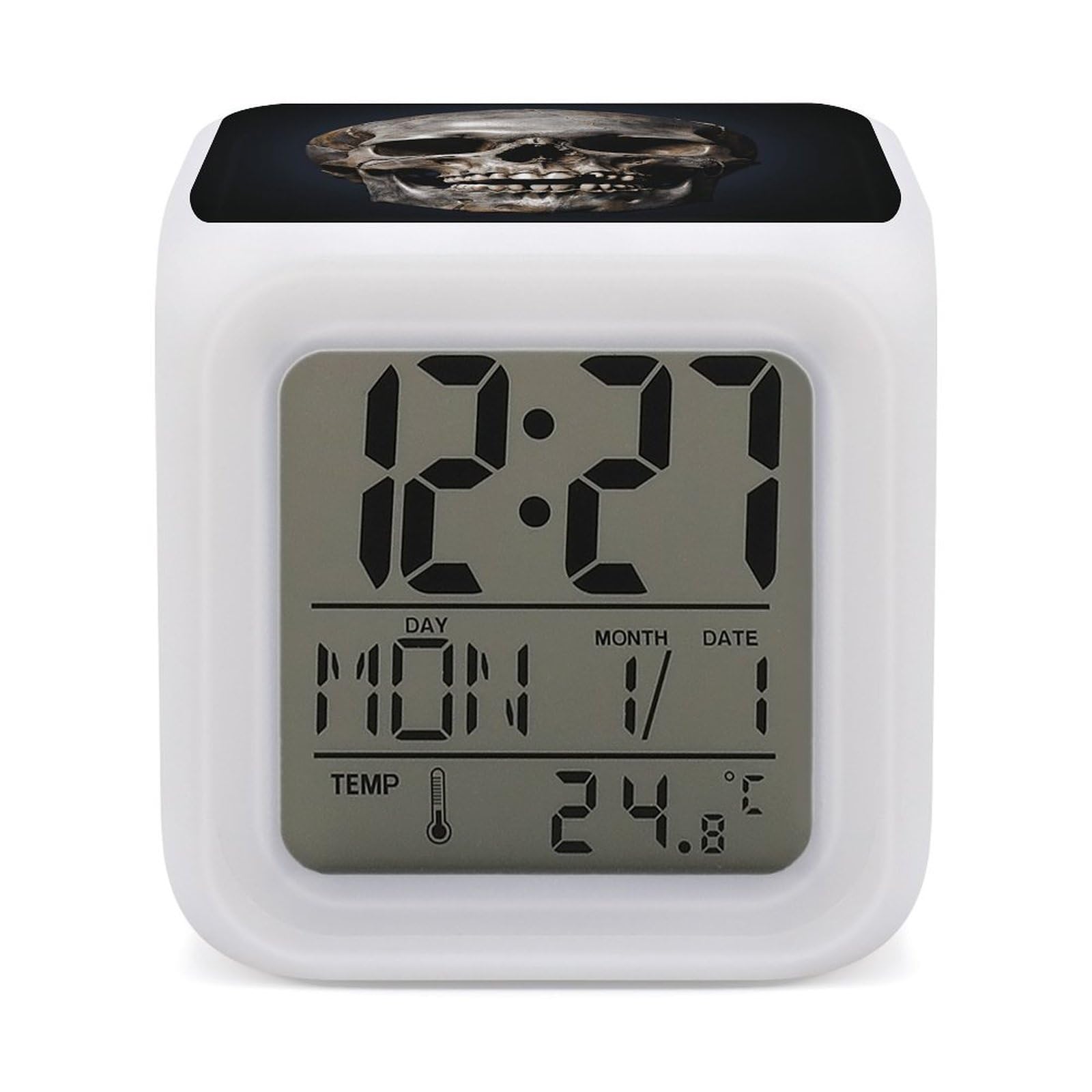 VstaDank Death Skull Alarm Clock Sleep Trainer 7 Color Changing Night Light Modern Touch Bedside Lamp Fashion Digital Clock with Temperature Display Wake Clocks for Loud Alarm