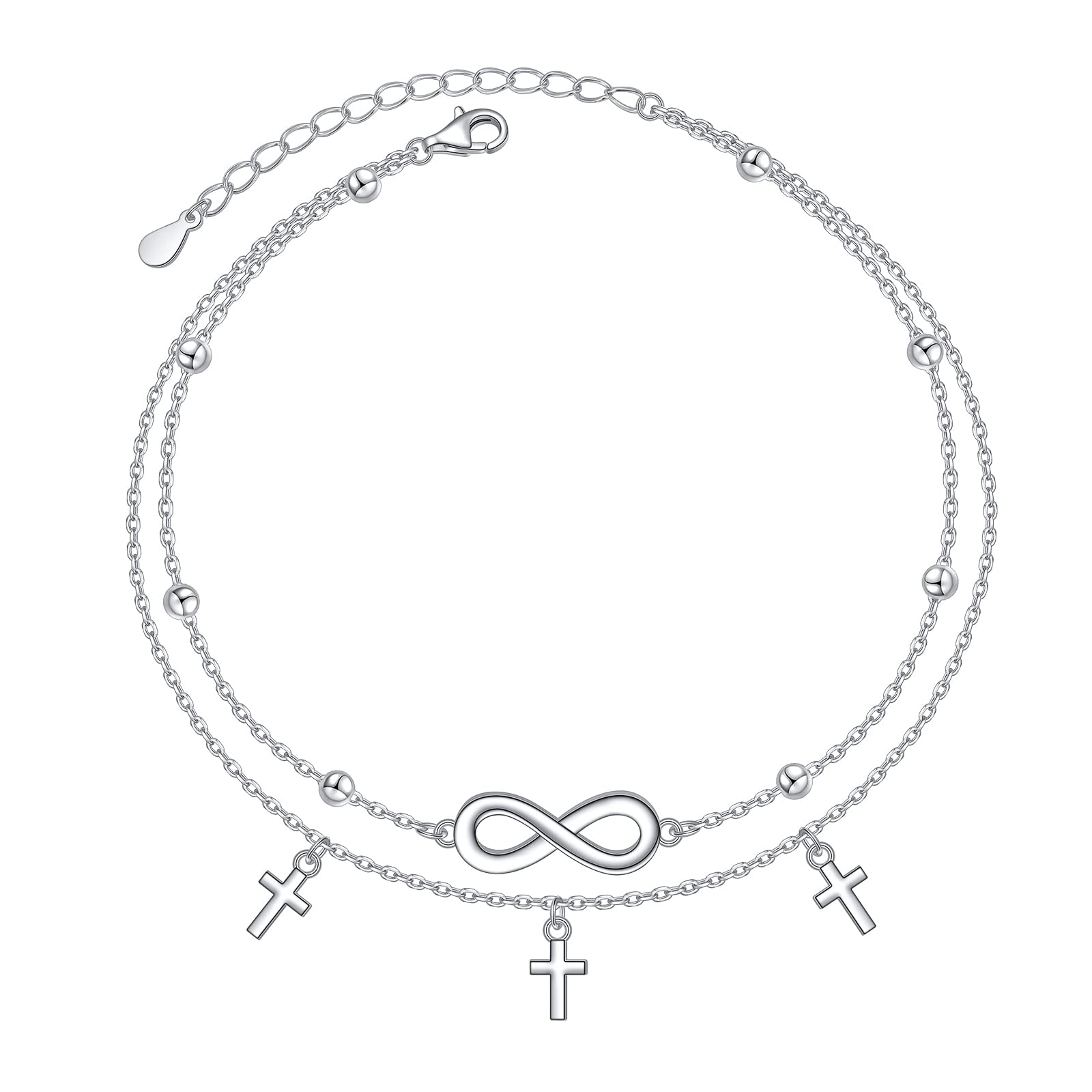 DAOCHONGAnklet for Women S925 Sterling Silver Adjustable Foot Beaded Heart Charm Ankle Bracelet Anklets Jewelry