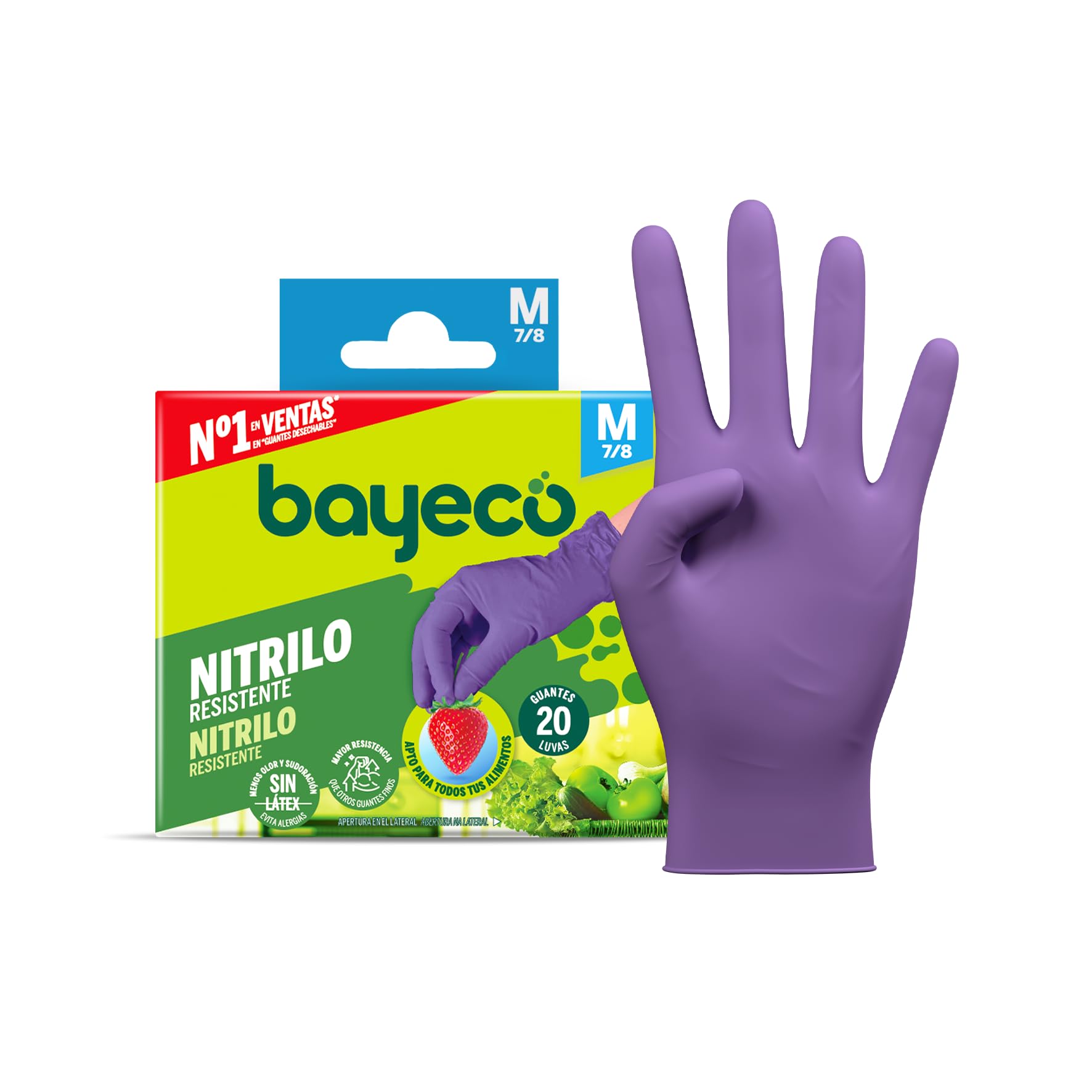 Bayeco Guanti nitrile monouso viola ambidestro senza polvere lattice dita testurizzate presa Confezione dispenser 20 pezzi Taglia XL