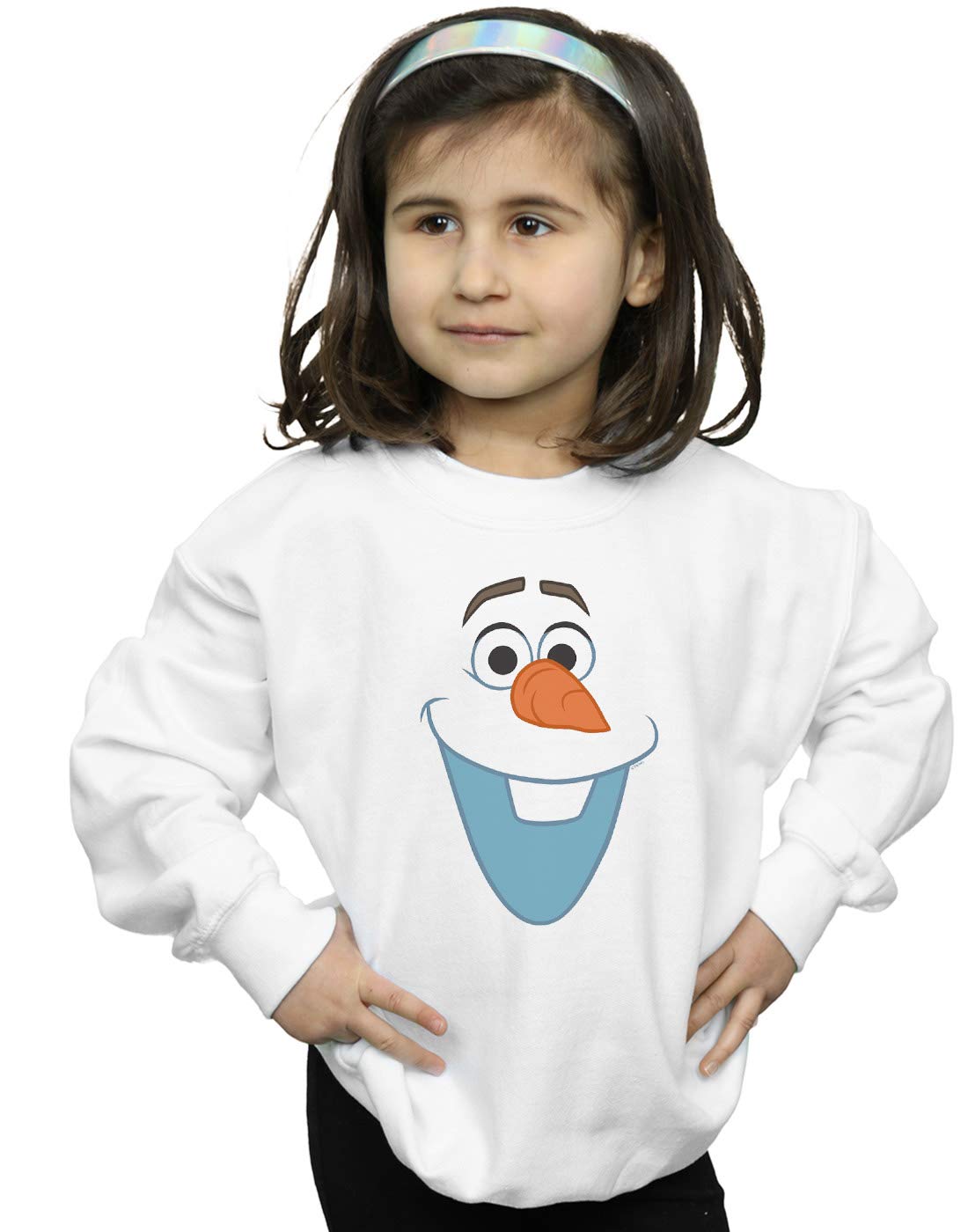 Absolute Cult Girls White Disney Frozen Olaf Face Sweatshirt 5-6 Years