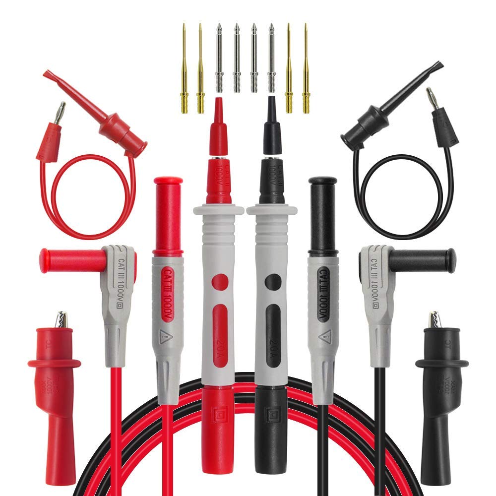 DollaTek El Kit de Cables de Prueba del multímetro Incluye Clips de cocodrilo de Seguridad Conector Tipo Banana para probar el Cable del Gancho