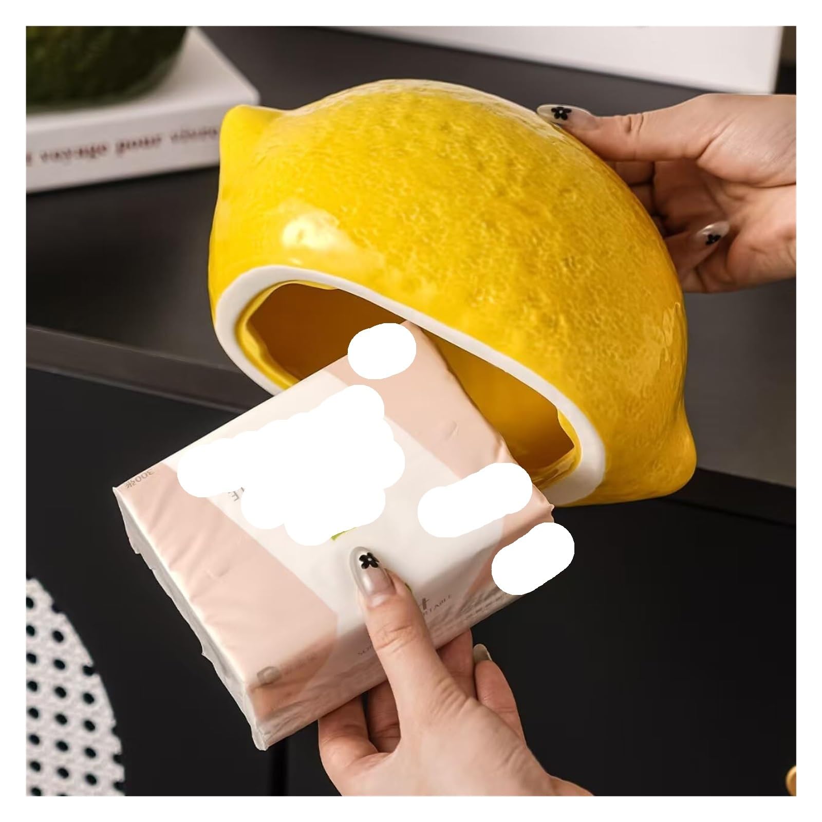 Kosmetiktuch-Spenderbox Kreativer dekorativer zitronenförmiger Keramik-Taschentuchbox-Halter, Moderne Heimdekoration Must-Haves für die Wohnung(Yellow)