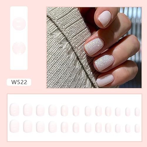 Miniatura 2 de 24 uñas cortas a presión, lindas uñas postizas cuadradas con purpurina, diseños brillantes, cobertura completa, uñas postizas acrílicas artificiales