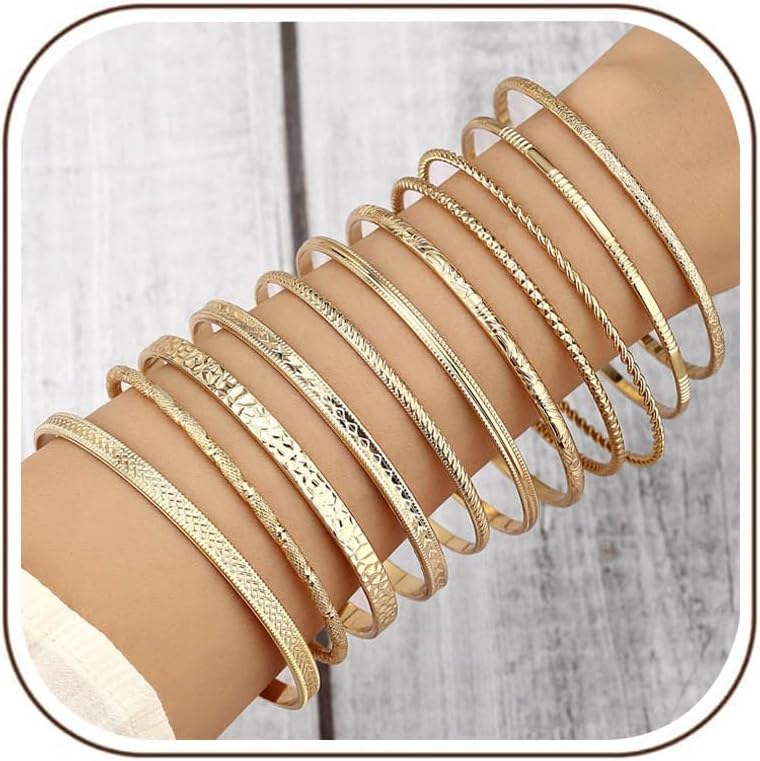 10-12PCS Gold Bangle Bracelets for Women, Stackable Gold Bangles Indian Bangles for Womens Girls Jewellery Accessories for Wedding Birthday Party Costume