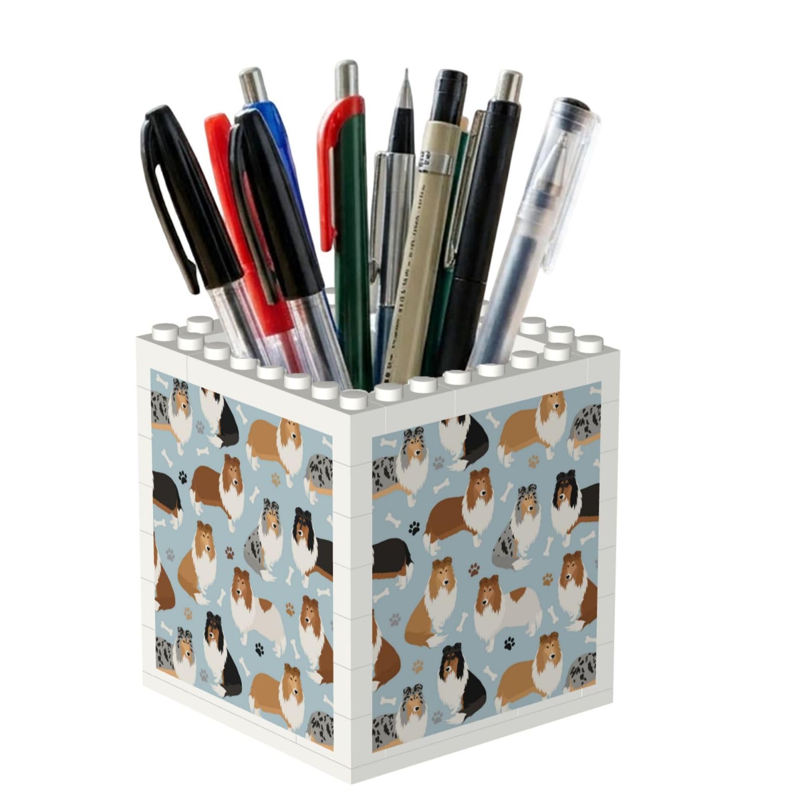 Poadnly Rough Collie Paws And Bones, Pen Pot Pencil Holder for Office Home School, Compact Desk Organiser for Office Stationery