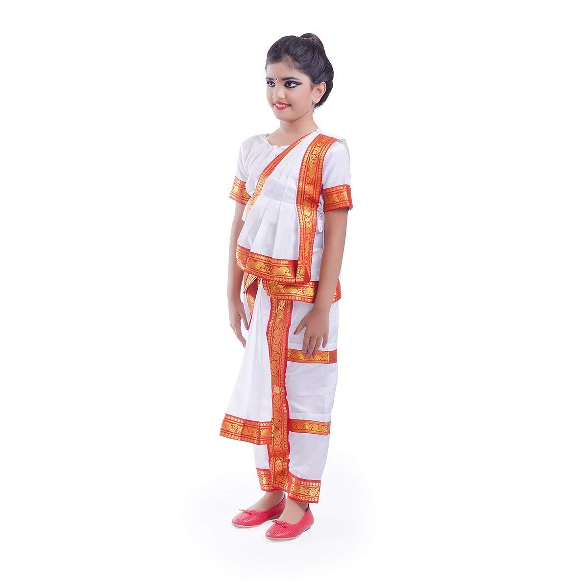 Bharatnatyam Dance Dress Elegant and Traditional Costume for Girls and Women, Suitable for Ages 4 to Adult (White, 24 (4-6 Years))
