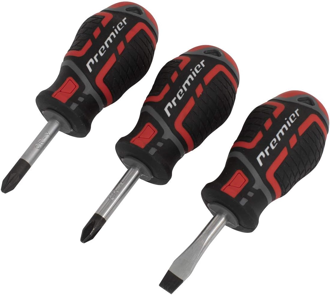 Sealey 3pc GripMAX® Stubby Screwdriver Set - Red - AK4328