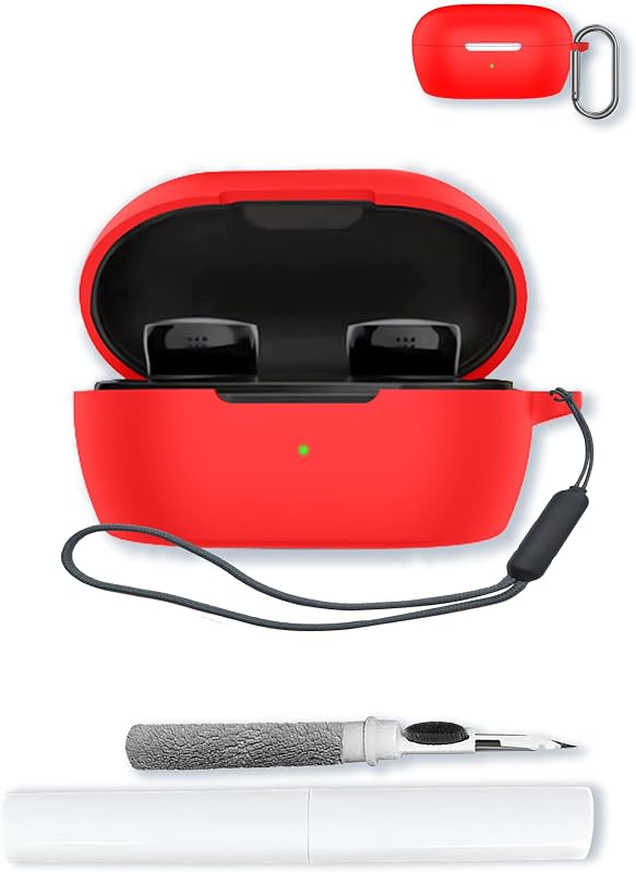 Case for Bose New QuietComfort Earbuds,Soft Protective,Shockproof, BOVUGAC Silicone Case Cover with Keychain & Cleaning Kit & Lanyard-Red