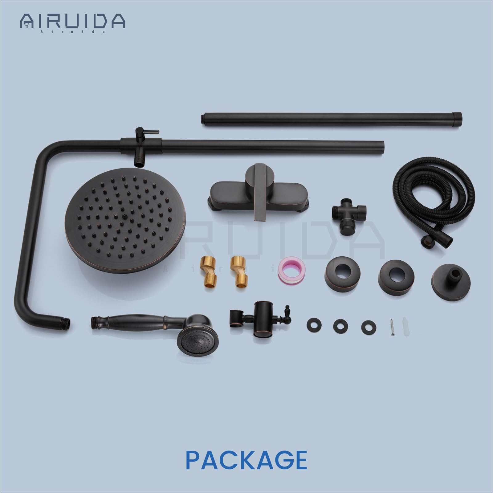 Brushed Nickel Shower Fixture 8 inch Rain Shower Head Exposed Pipe Shower System Single Handle Dual Functions Shower Faucet Combo Unit Set Adjustable Shower Head Bar Modern