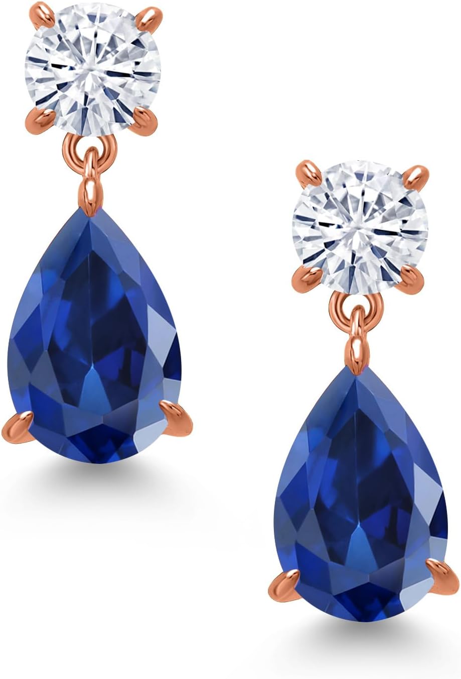 Gem Stone King 18K Rose Gold Plated Silver Customized and Personalized 12X8MM Pear Shape and 6MM Round Gemstone Birthstone Teardrop Dangle Drop Earrings For Women