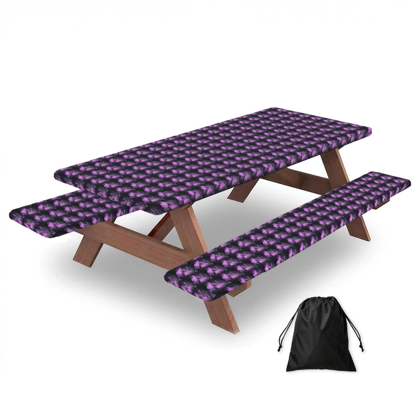 PPHGUT Purple Butterfly Print Picnic Table Bench Cover Set Outdoor Garden Bbq Protector For Family Camping