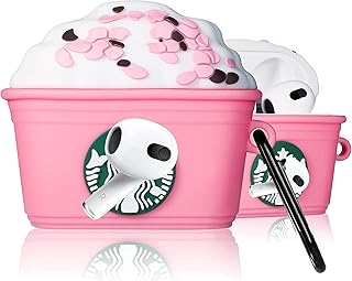 Meyaar Soft Silicon Core Cover Case Compatible with Airpods 3rd Gen. (2021) - (Star-Bucks Strawberry Cup)