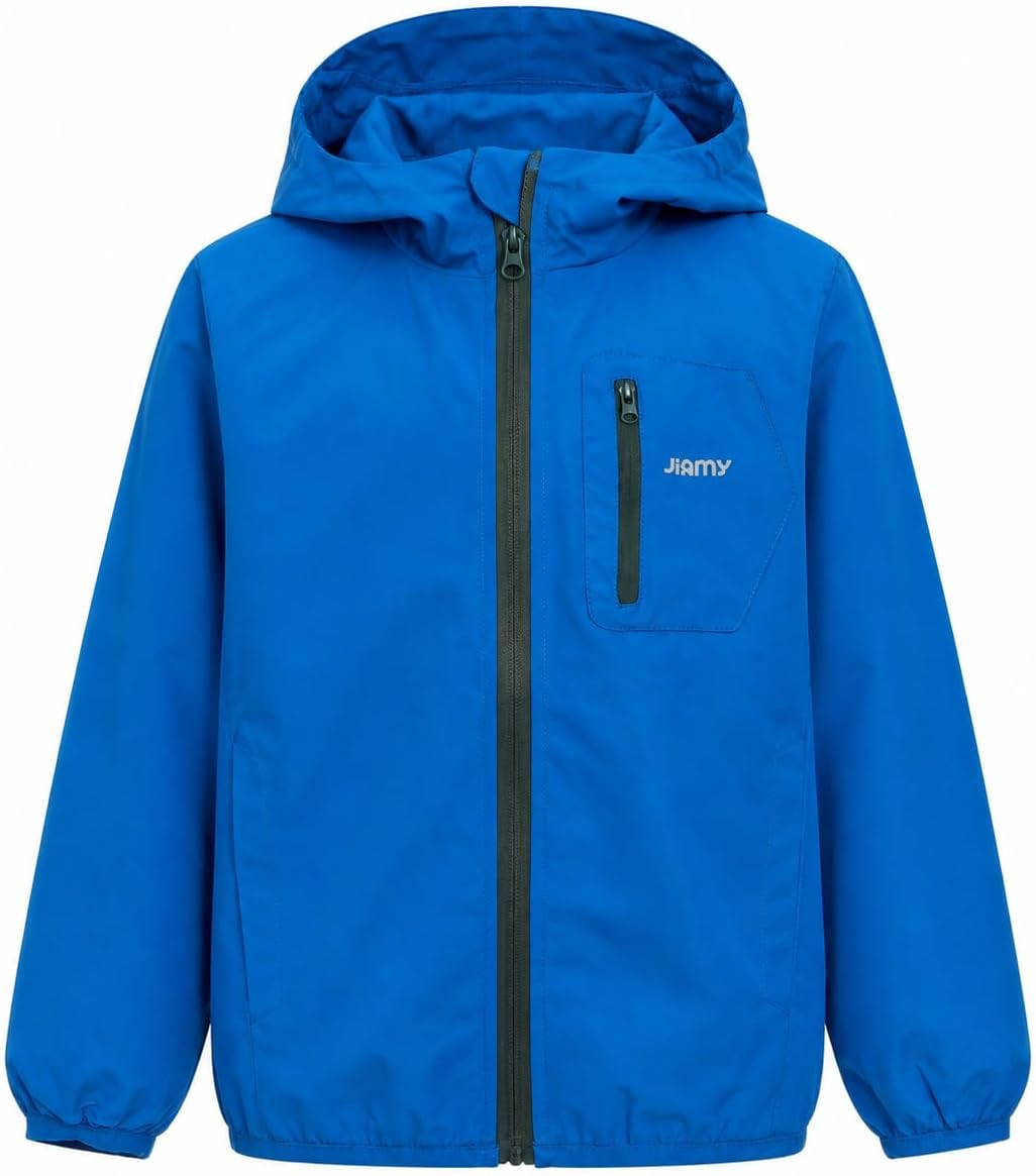JiAmy Boys Girls Rain Jacket Kids Waterproof Hooded Raincoat Windbreaker