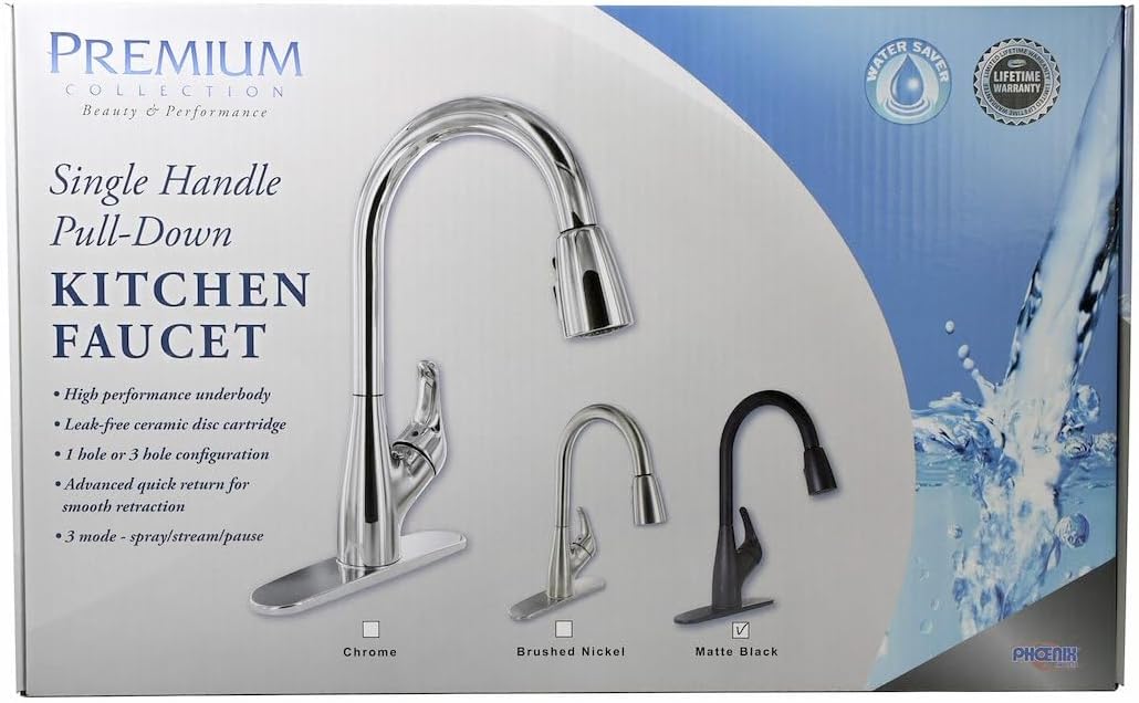 8" Deck Mount Kitchen Faucet 15" Pull-Down Spout Single Lever Matte Black - PF231761