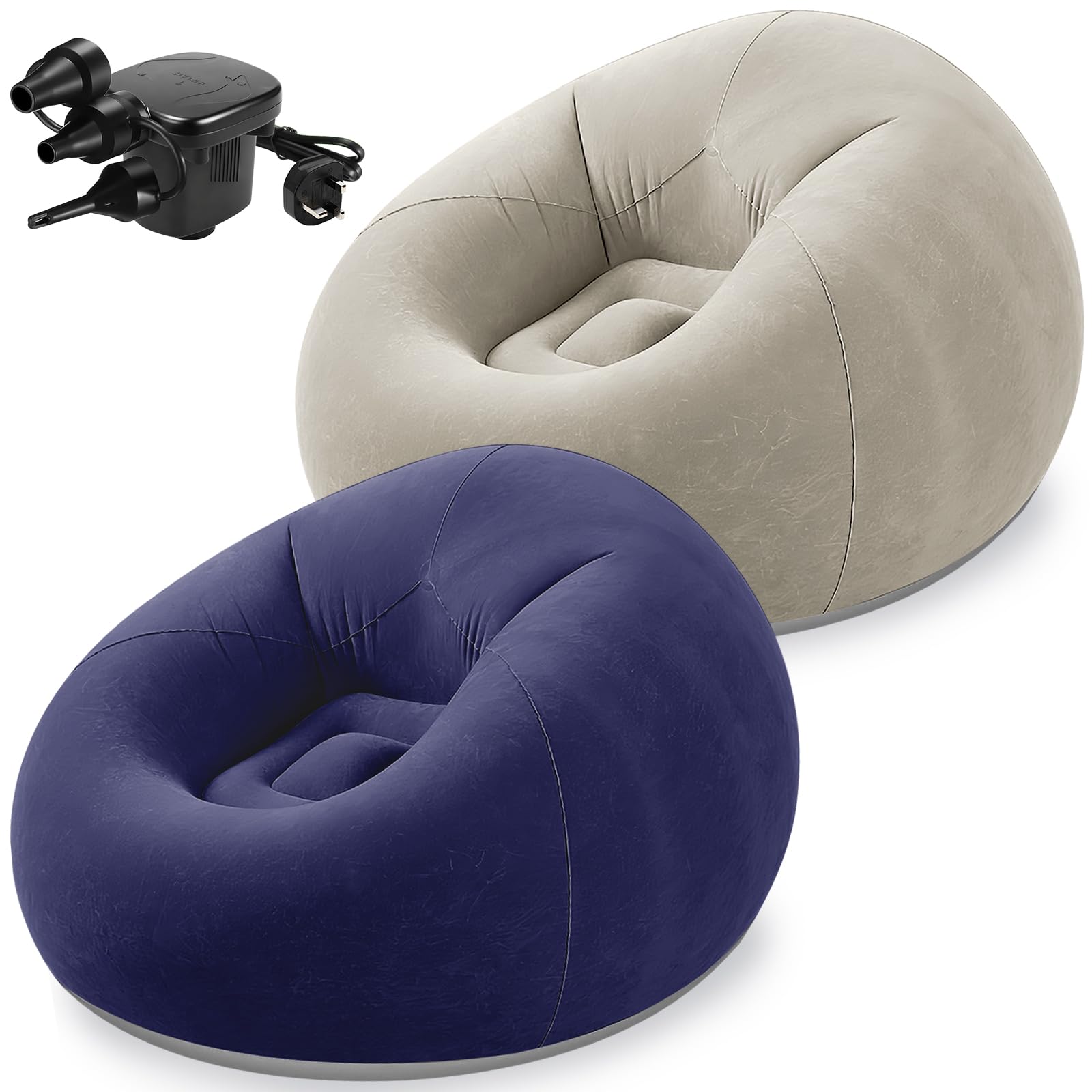JTKDG 2 Pcs Bean Bag Chairs for Adults Inflatable Chairs with Electric Air Pump, Blow up Couch Folding Portable Inflatable Couch Lazy Sofa for Reading Living Room Camping (Brown,blue)