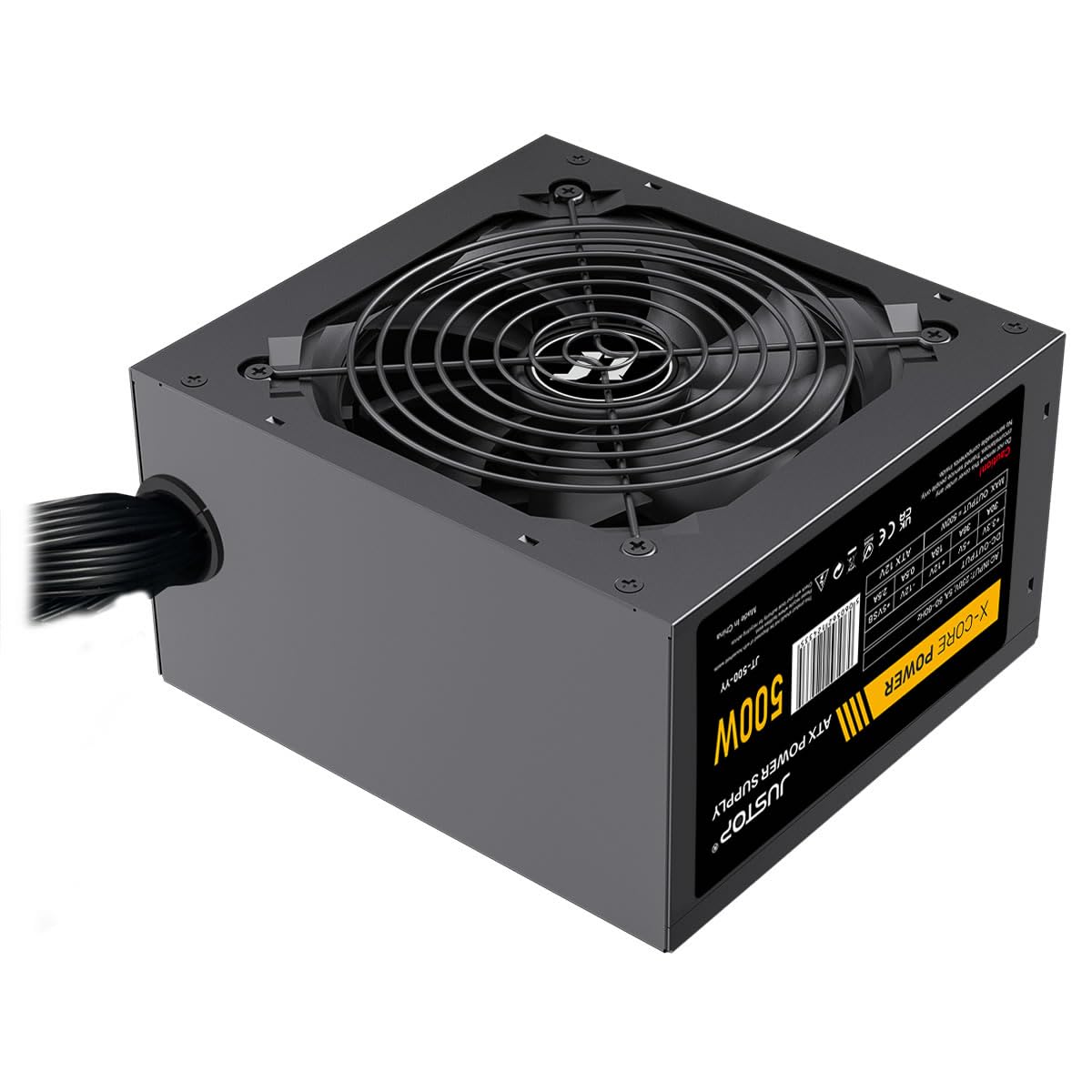 JUSTOP Black ATX 500W PSU, Switching Power Supply, Computer Desktop PC, 120mm Fan, 4+4-Pin 12V, 6x SATA