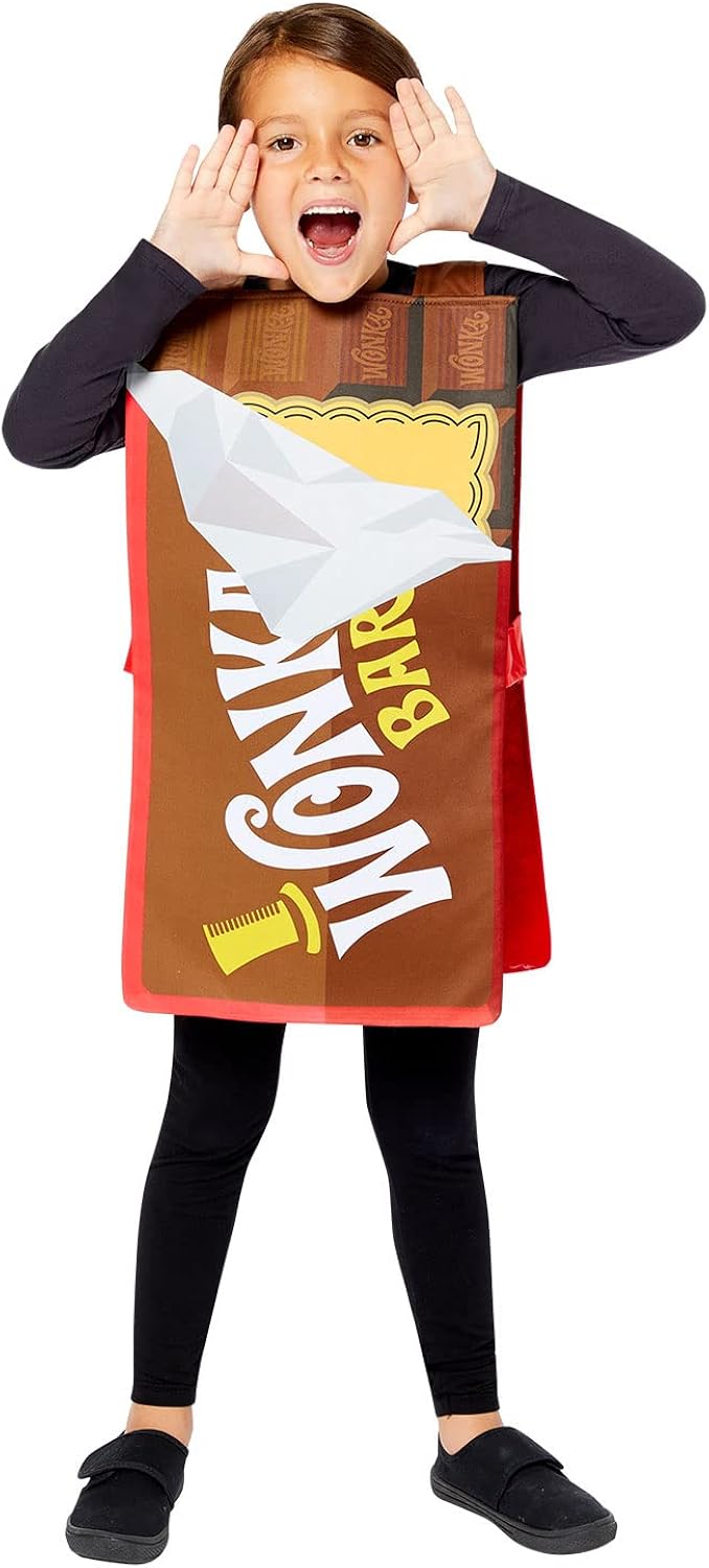 amscan - Disfraz unisex con licencia oficial de Wonka Bar Tabard para niños de 3 a 12 años, Rojo, marrón y amarillo, 3-7 años