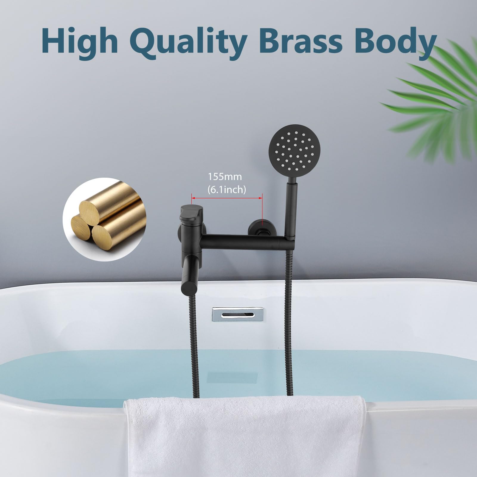 Aolemi Wall Mount Bathtub Faucet Set,Waterfall Tub Filler With Handheld Shower,Single Handle Solid Brass Tub Faucet With Rough-in Valve,Brushed Gold