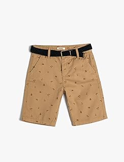 شورت تشينو قطن بحزام وجيوب مناسبة لراحة اليد وتصميم منقوش للأولاد من كوتون، لون جملي 1D0، مقاس 11 -12 سنة